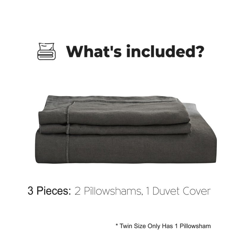 Simple&Opulence 100% Washed Linen Duvet Cover with Embroidered, 3 Pieces Soft Farmhouse Comforter Set with Button Closure,1 Duvet Cover and 2 Pillowshams(Queen,Charcoal Grey) - Image 5